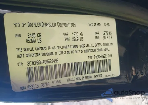 2006 Chrysler 300C z USA, uszkodzony, nr VIN 2C3KA63H46H523492